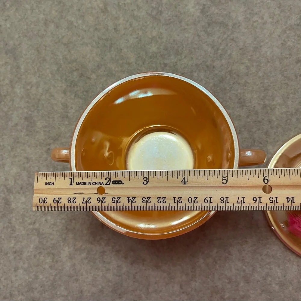 Vintage Termocrisa Peach Luster Iridescent Carnival Glass Sugar Bowl with Lid